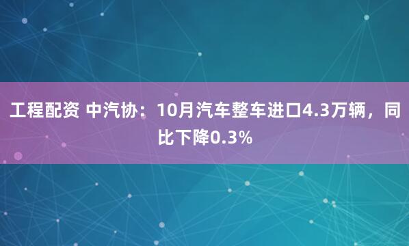 工程配资 中汽协：10月汽车整车进口4.3万辆，同比下降0.3%